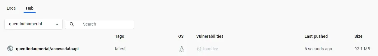 Docker&nbsp;Hub after building the .NET API image