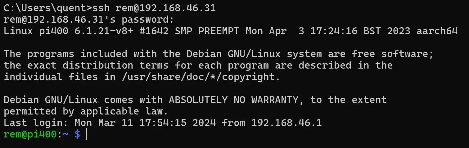 SSH connection to Raspberry Pi 4