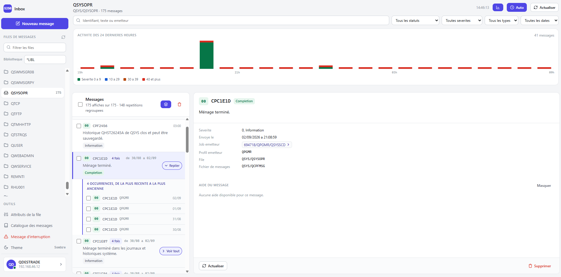 Files de messages IBM&nbsp;i présentées comme une boîte de réception dans une application web .NET développée avec NTi