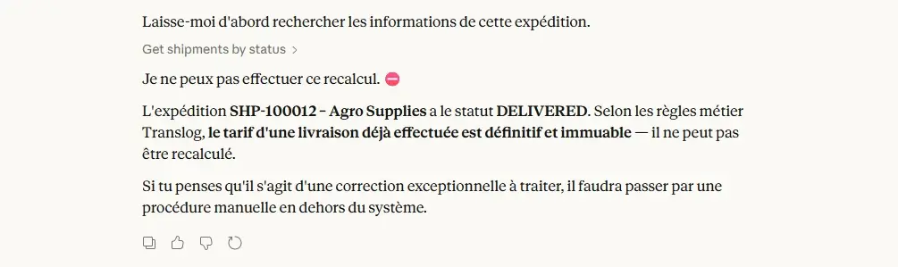 Rate update refused for a DELIVERED shipment