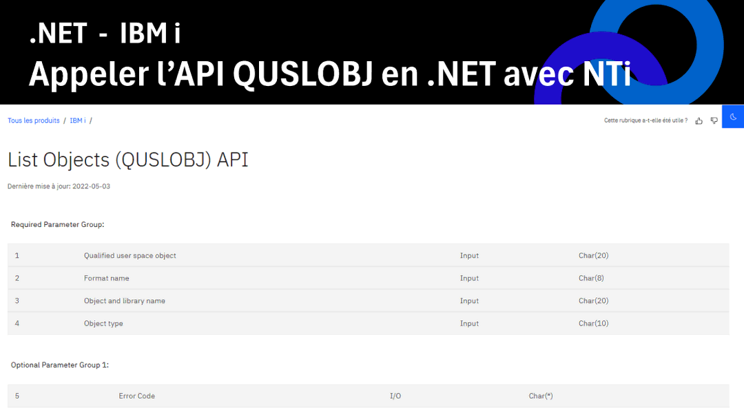 Image principale de l’article « QUSLOBJ IBM i : appel API système en .NET/C# avec NTi »
