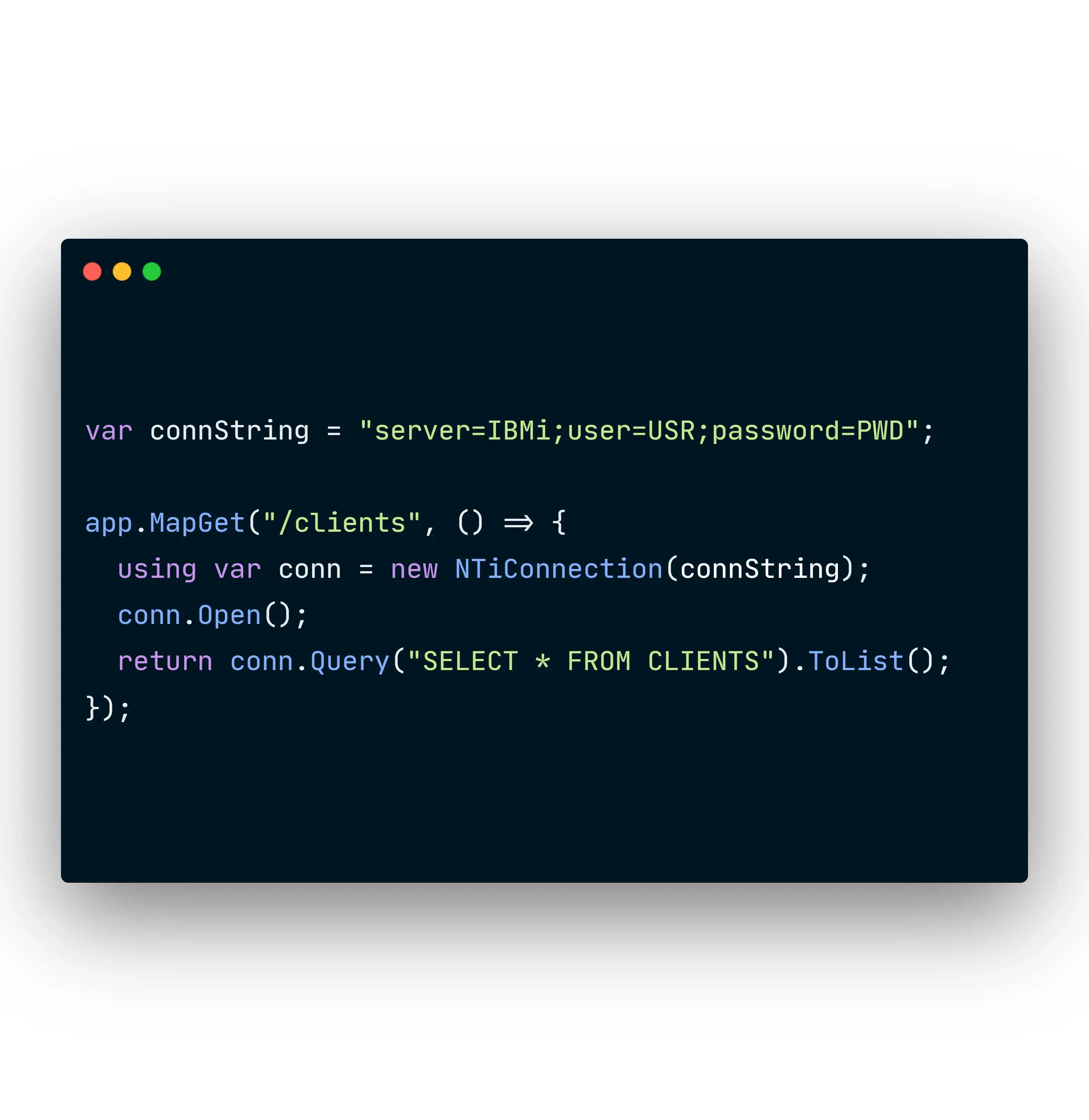 Example of a .NET Minimal API using NTi to expose a DB2 for i query.