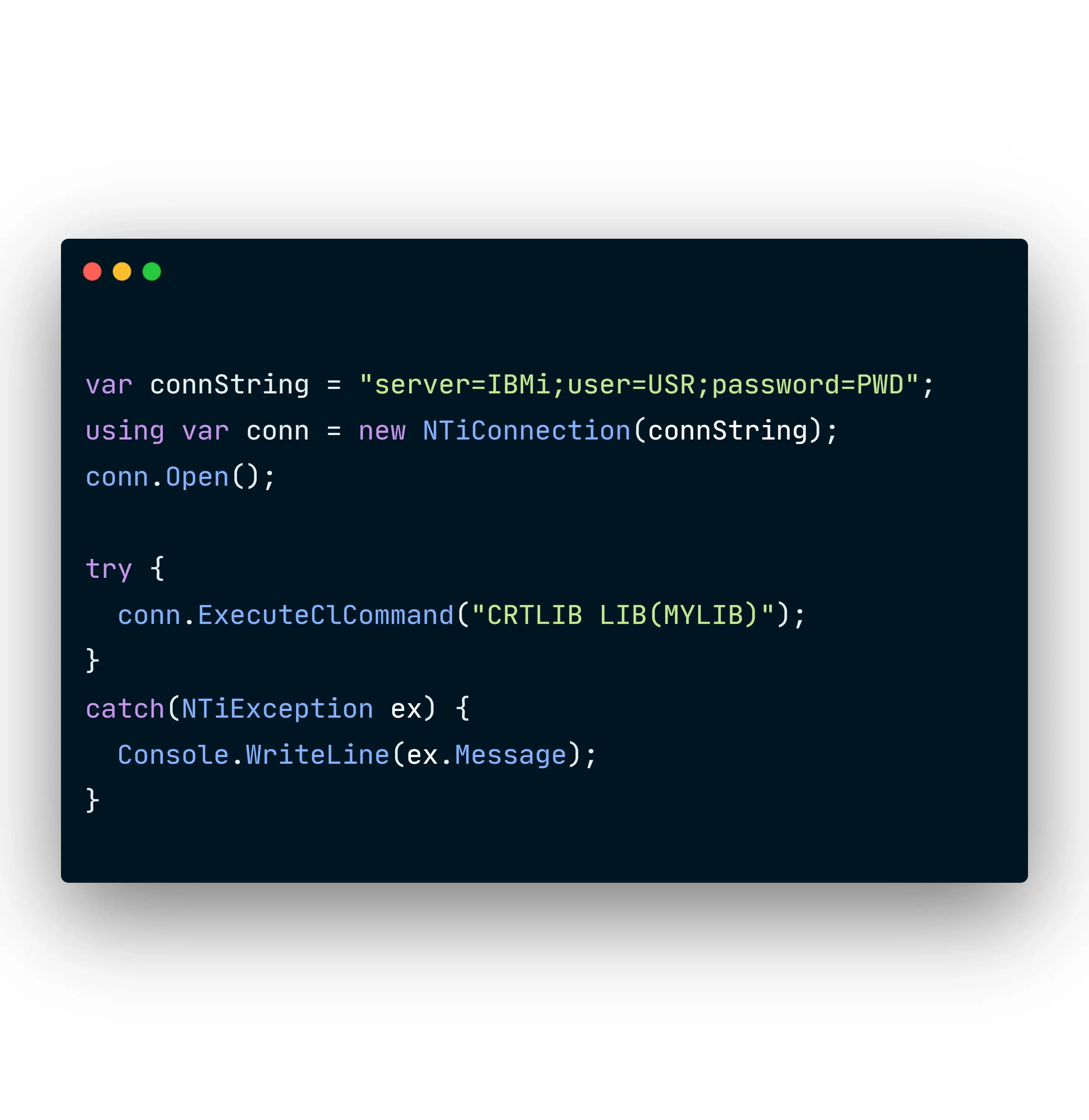 Example of running an IBM i CL command with NTi.