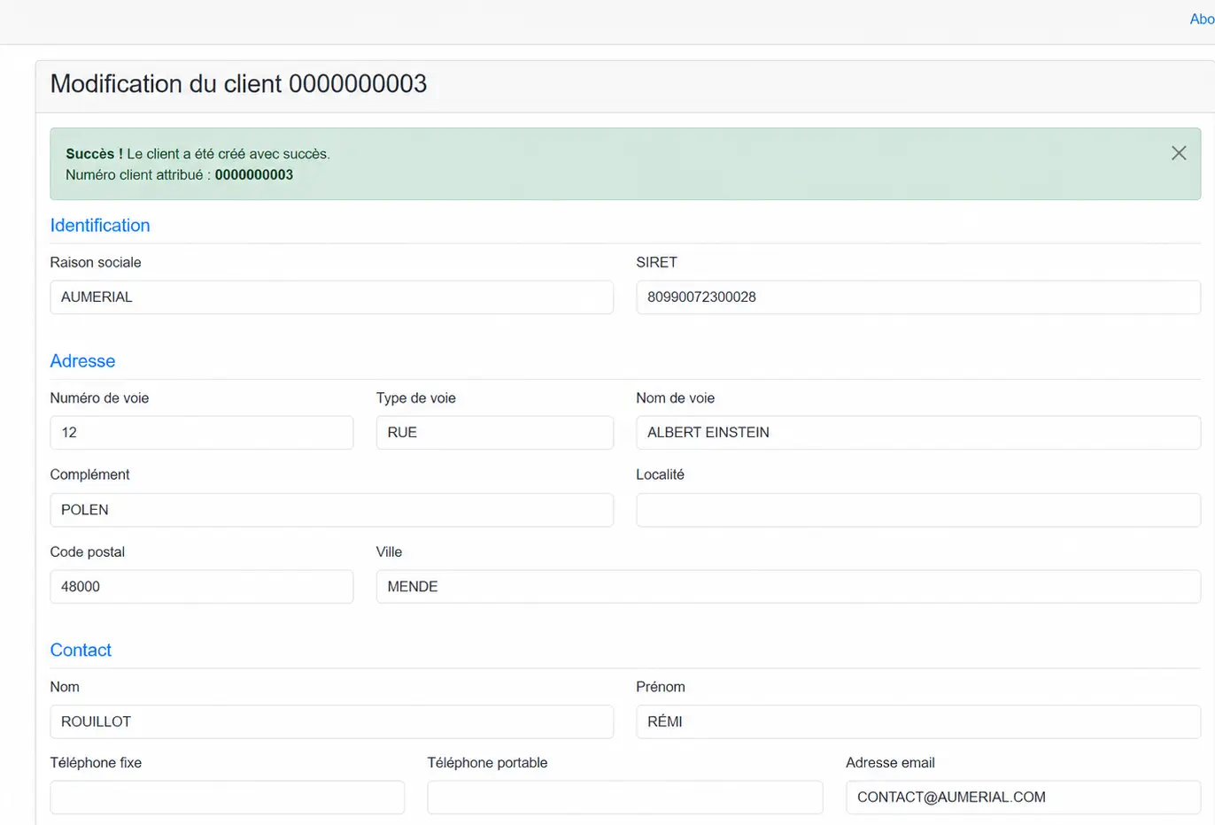 .NET application displaying the new customer record returned by IBM i